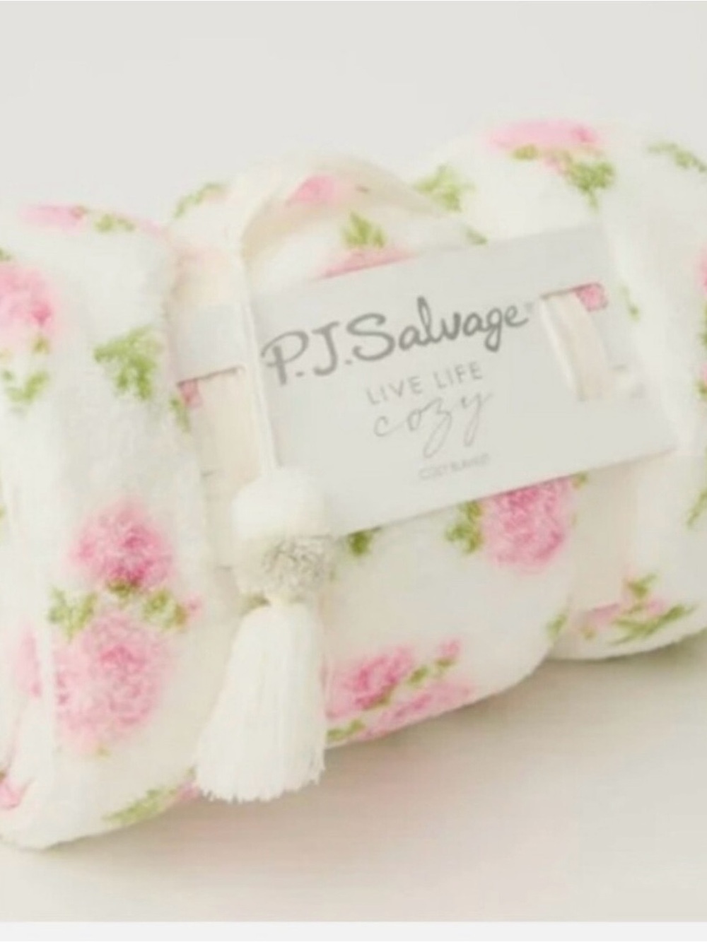 P.J. Salvage White and Pink Floral Plush Throw